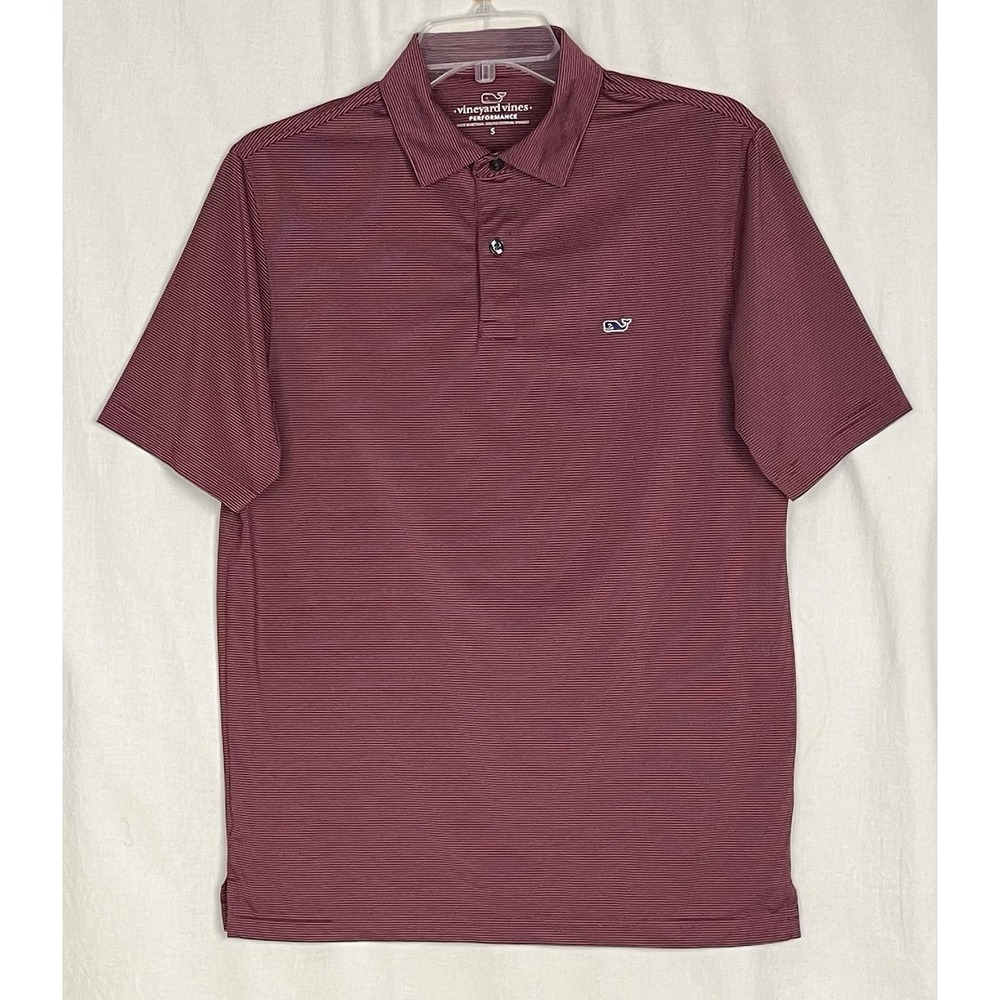 Vineyard Vines Performance Polo Shirt Mens Size S Burgundy Navy Striped Golf